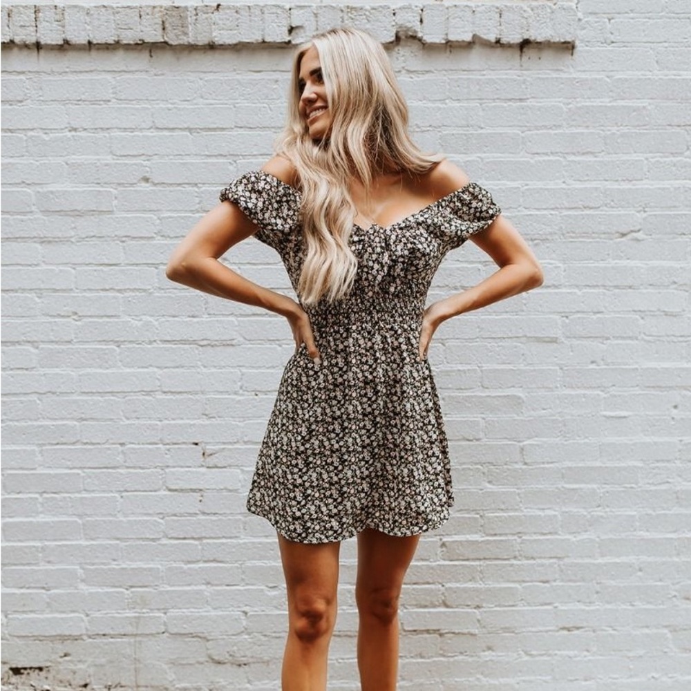 Black Floral Off the Shoulder Dress